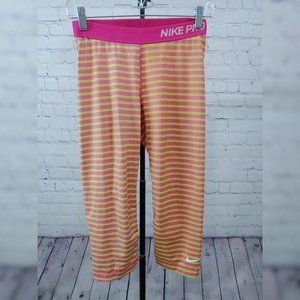 Nike Pro Crop Legging Pink and Yellow Striped